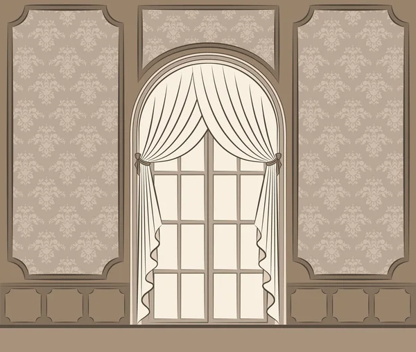 The vintage arch with curtain. — Stock Vector