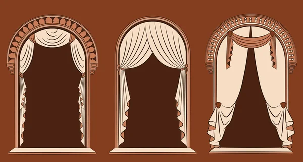 Винтажная арка с занавесом . — стоковый вектор