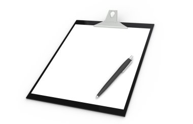 Clipboard with Pen, black and white. Isolated clipart