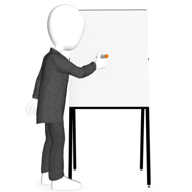 3d character writing on blank board clipart