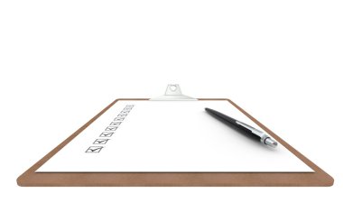 Clipboard with Checklist and Pen. Side view. clipart