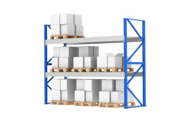 Warehouse Shelves. Medium Stock Level. Part of a Blue Warehouse and logisti clipart