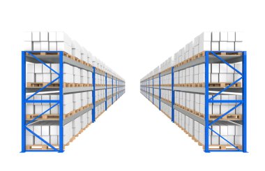 Warehouse Shelves 2 rows. Part of a Blue Warehouse and logistics series. clipart