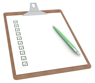 Clipboard with Checklist X 10 and Pen clipart