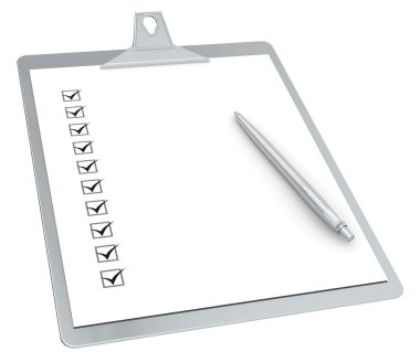 Clipboard with Checklist X 10 and Pen clipart