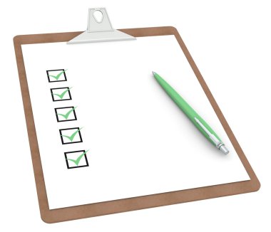 Clipboard with Checklist X 5 and Pen clipart