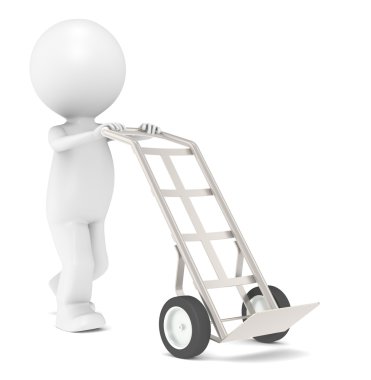 Delivery. 3D Little Human Character with Hand Truck. clipart