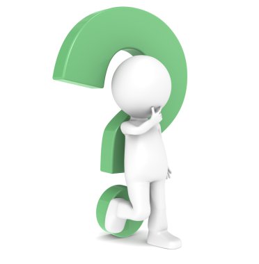 3d human character with a green question mark clipart