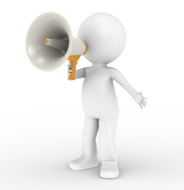 3d human character with megaphone clipart