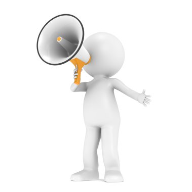 3d little human character with a megaphone clipart