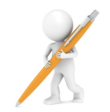 3D little human character writing with a Pen clipart