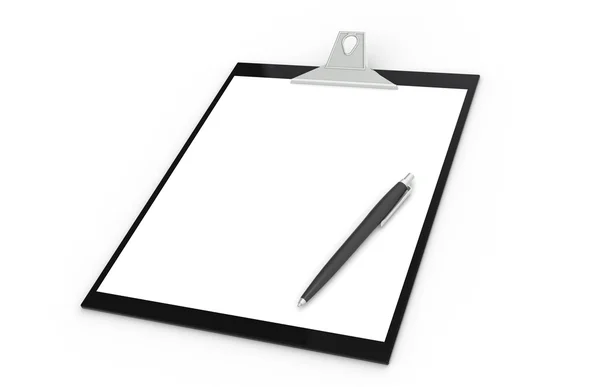 ペン、黒と白でクリップボード。分離されました。 — ストック写真