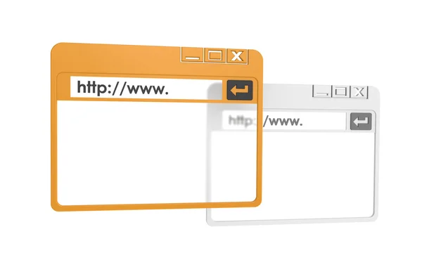 Internet koncept. čelní pohled na okna abstraktní prohlížeče. oranžová, izolovat — Stock fotografie