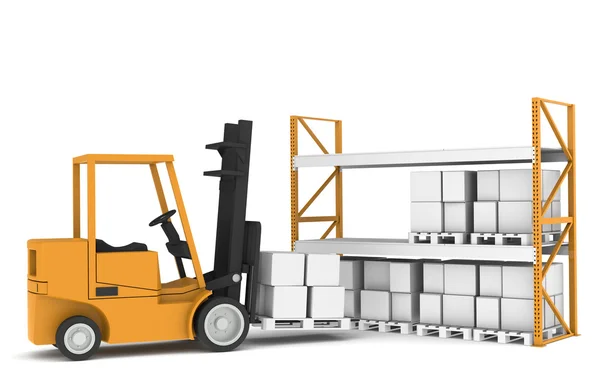 Forklift and shelves. Forklift loading Pallet Rack — Stock Photo, Image