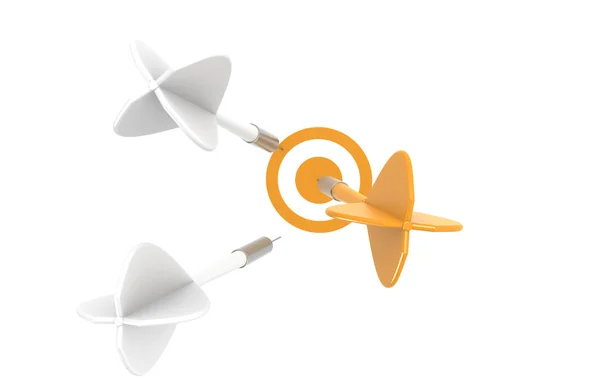 Marketing concept. Darts hitting target, one orange — Stock Photo, Image