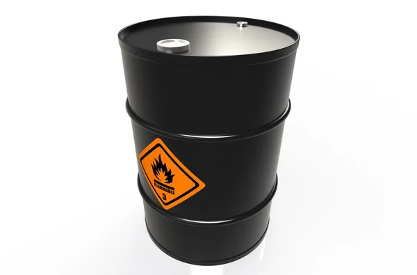 Нафтова бочка з попереджувальним знаком — стокове фото