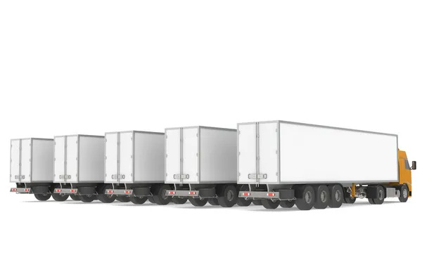 Vloot van vrachtwagens. deel van magazijn en logistiek serie — Stockfoto