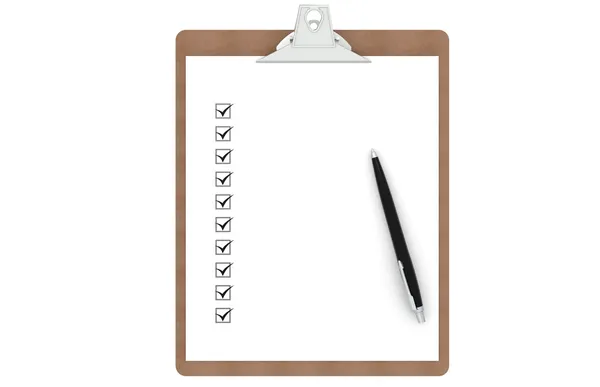 Prancheta com checklist e caneta — Fotografia de Stock
