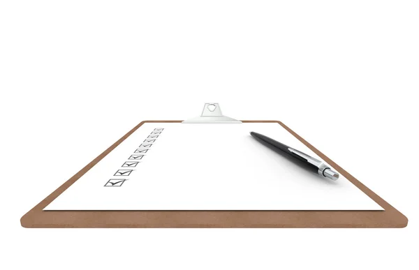 Clipboard with Checklist and Pen. Side view. — Stock Photo, Image