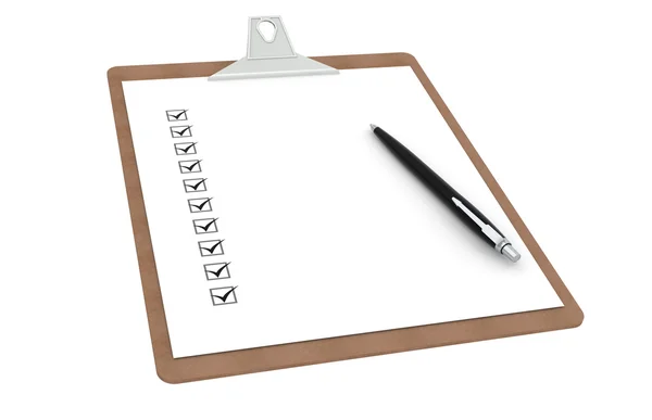 Klembord met checklist en pen. — Stockfoto