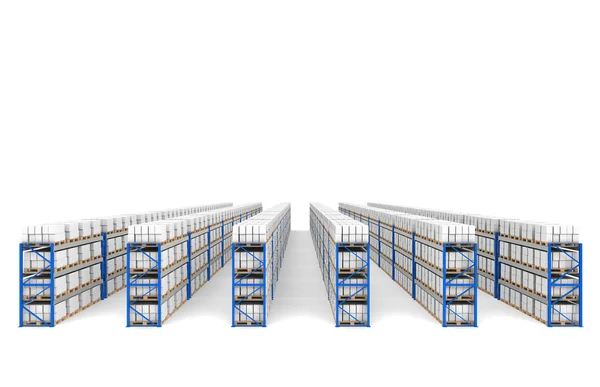 Shelves x 60. Top Perspective view, shadows. Part of a Blue Warehouse and l — Stock Photo, Image