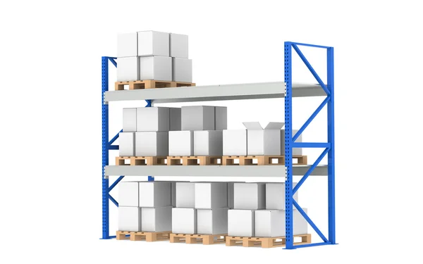 Warehouse Shelves. Medium Stock Level. Part of a Blue Warehouse and logisti — Stock Photo, Image