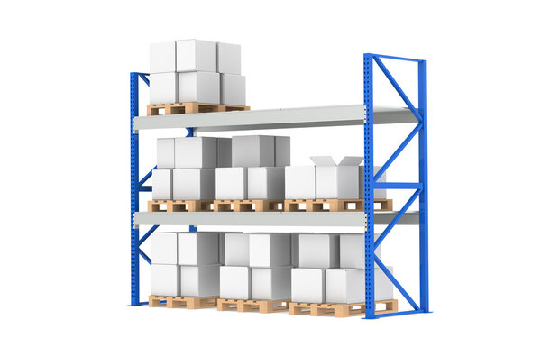 Warehouse Shelves. Medium Stock Level. Part of a Blue Warehouse and logisti