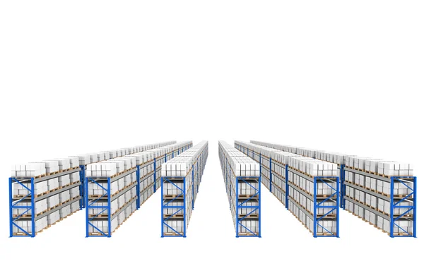 Estantes x 60. Vista superior de la perspectiva. Parte de un almacén azul y logística — Foto de Stock