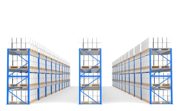 Warehouse Shelves, Front view with shadows. Part of a Blue Warehouse and lo — Stock Photo, Image