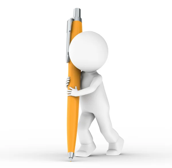 3D humano com uma caneta laranja — Fotografia de Stock