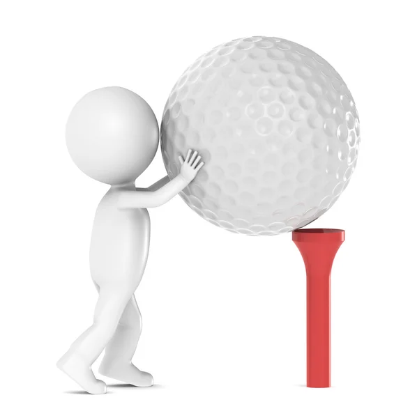 3D peu de caractère humain et une balle de golf et Tee — Photo