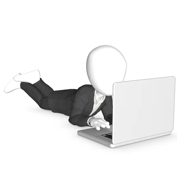 3D human that work with laptop. — Stock Photo, Image