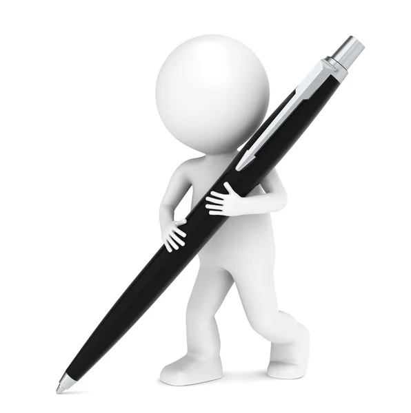 3D pouco personagem humano escrevendo com uma caneta — Fotografia de Stock
