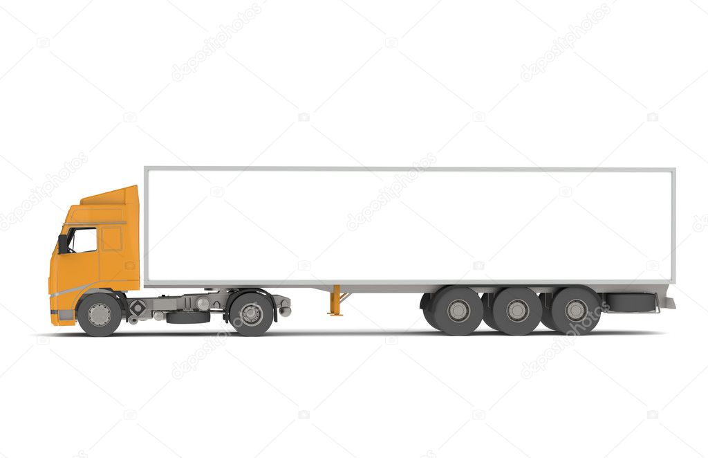Orange Commercial Truck, Isolated with Shadows