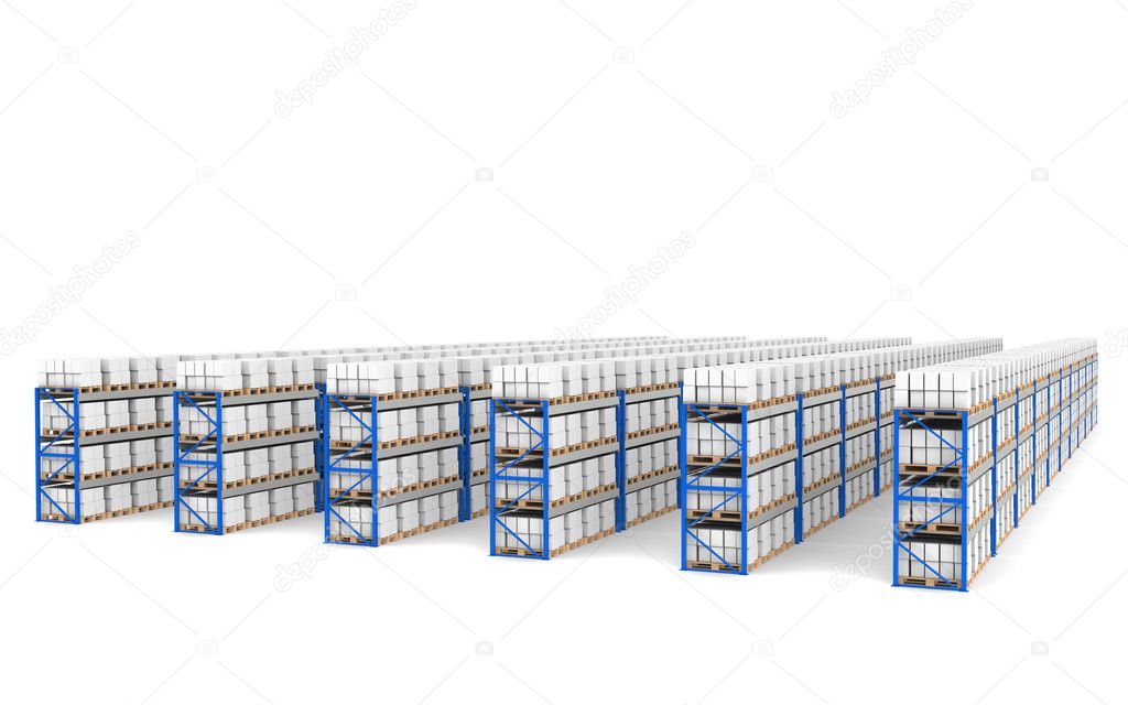 Shelves x 60. Top Perspective view, Shadows. Part of a Blue Warehouse and l