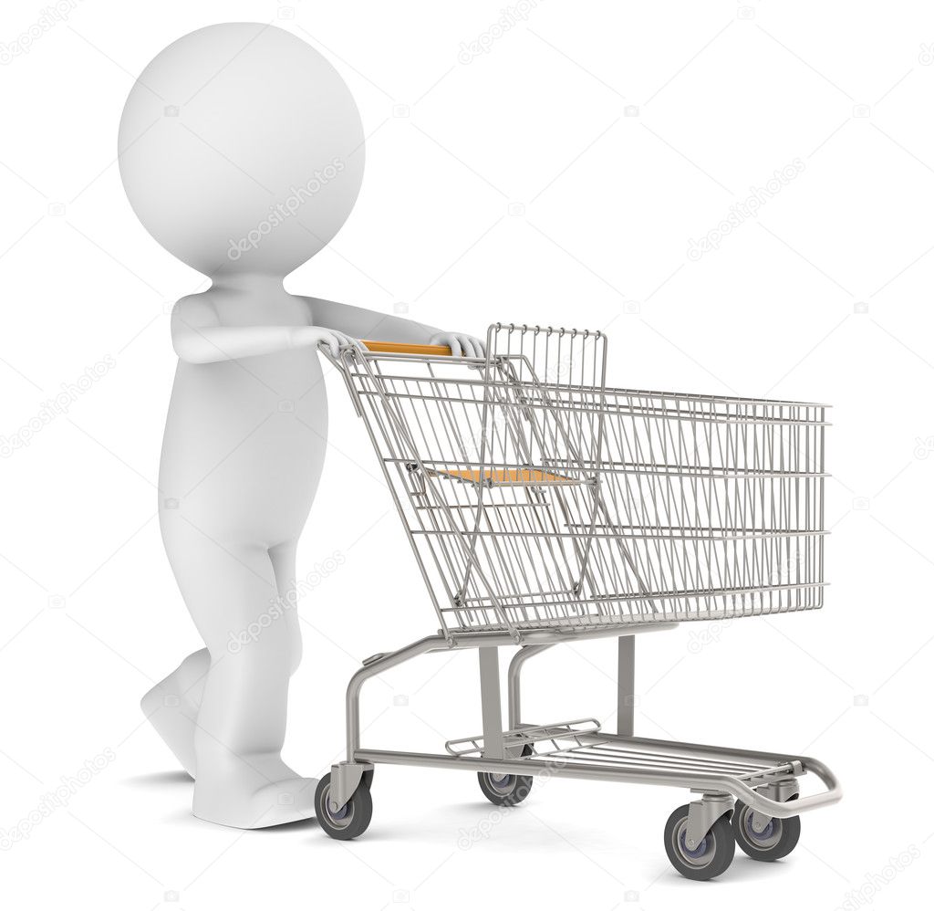 3d human character with an empty Shopping Trolley