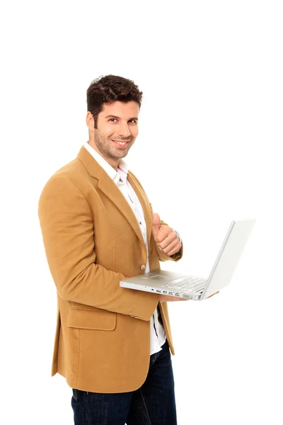 Mężczyzna trzymający laptopa — Zdjęcie stockowe