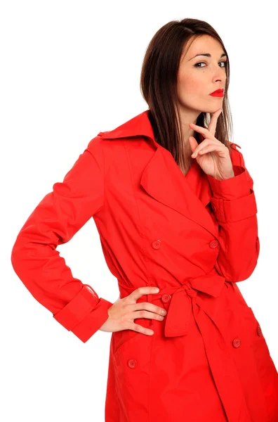빨간 코트에 아름 다운 소녀 — 스톡 사진