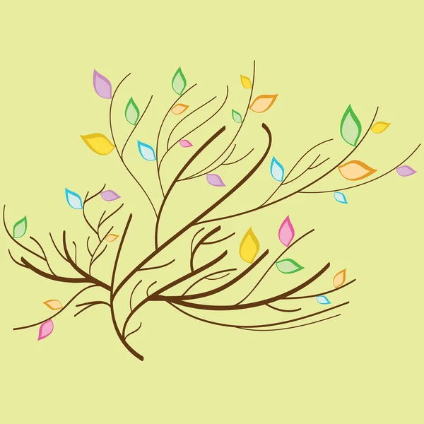 Paskalya ağaç sarı arka plan üzerinde renkli yaprakları ile — Stok Vektör