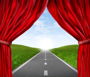 Road with red velvet curtain and drapes clipart