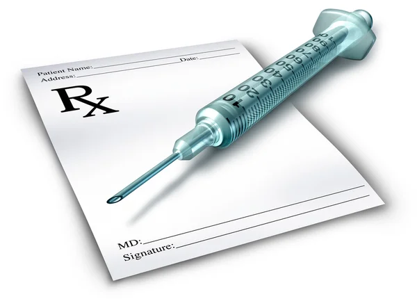 Prescription drugs with a syringe — Stock Photo, Image