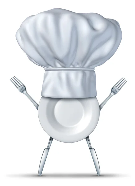 Cucina simbolo chef con piatto forchetta e coltello — Foto Stock