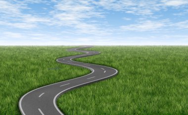 Winding road on green grass horizon clipart