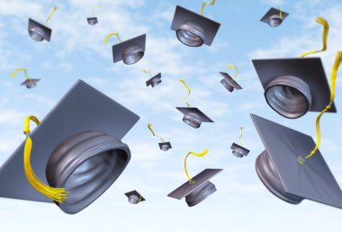 Graduation caps thrown in the air clipart