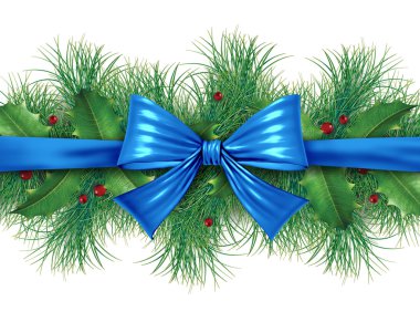 Blue bow with pine border clipart