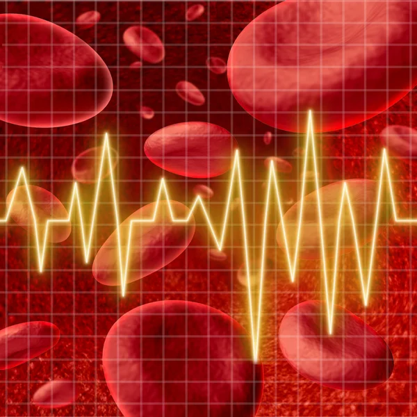 Τα κύτταρα του αίματος με ένα σύμβολο οθόνης καρδιάς ΗΚΓ — Φωτογραφία Αρχείου