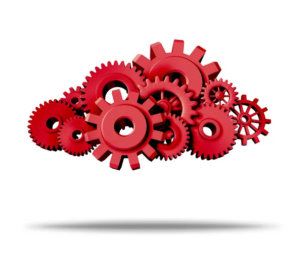 Cloud computing az piros áttételek és fogaskerekek — Stock Fotó