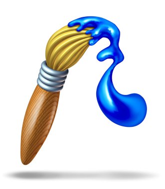 Paintbrush with glossy blue paint splash clipart