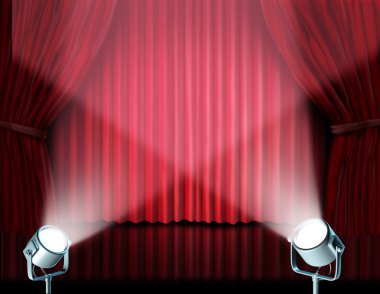 Spotlights on red velvet cinema curtains clipart