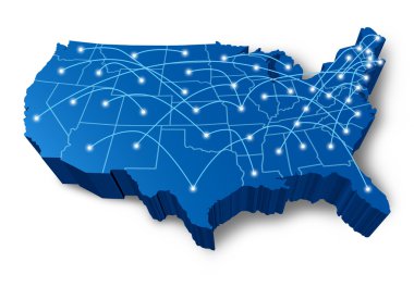 U.S.A 3D map communication network clipart